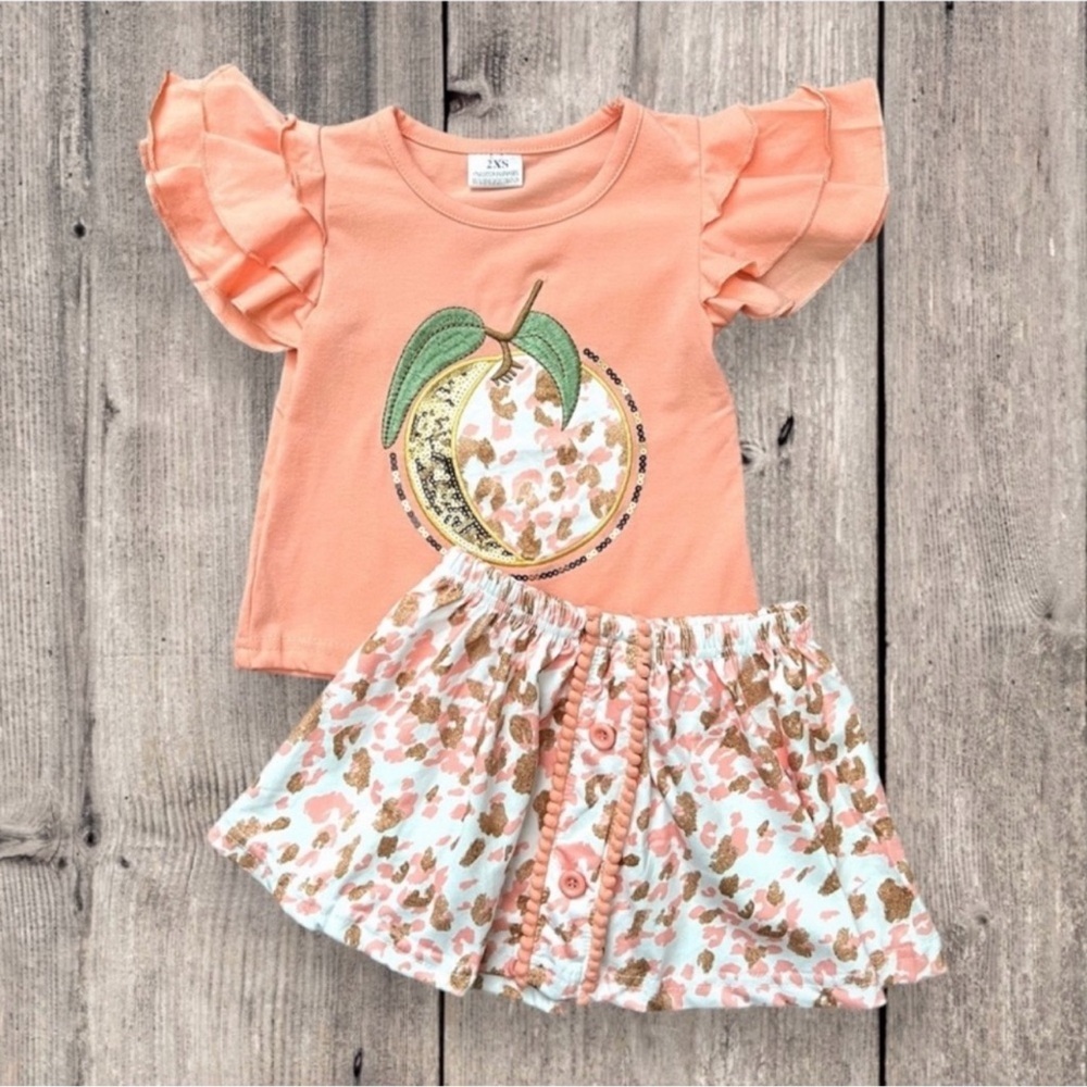 Nwt Boutique Sequin Peach Skirt Set.